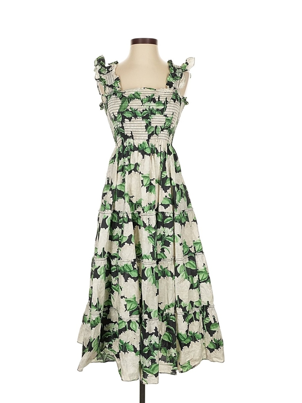 Hill House Cream and Green Floral Maxi Dress